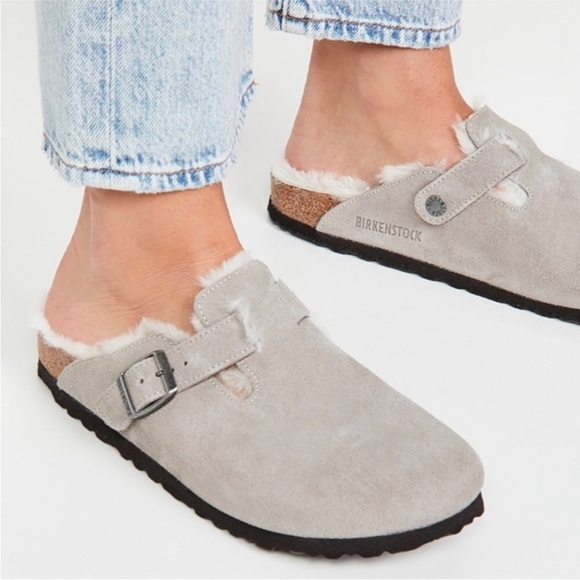 BIRKENSTOCK | Suede Fur Lined Boston Sherling Clog - Picture 1 of 11
